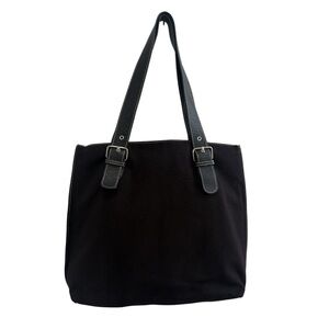 Danier Tote Bag Leather and Canvas Inner Pockets Zipper Black